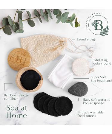 19pcs Black Luxury Bamboo Face Pads Skincare Kit with Konjac Sponge, Headband & Loofah | Reusable & Eco-Friendly | Gifts for Women - Buy Online on GoSupps.com
