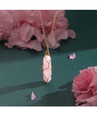 Wire Wrapped Healing Crystal Necklace - Hexagonal Reiki Rose Quartz Pendant for Women and Men - Buy Online on GoSupps.com