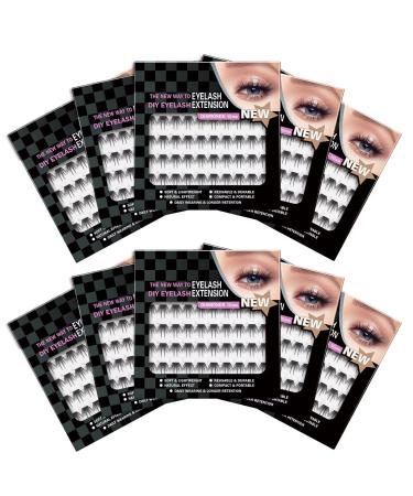 Lash Clusters Bundle of 10 Boxes False Eyelashes Individual for DIY Lash Extension 40 Clusters Individual Lashes Fluffy Wispy Natural Look Reusable Cluster Lashes for Home Eyelash Extensions (Diamond-10MM) 10 Boxes-Diamond 10mm