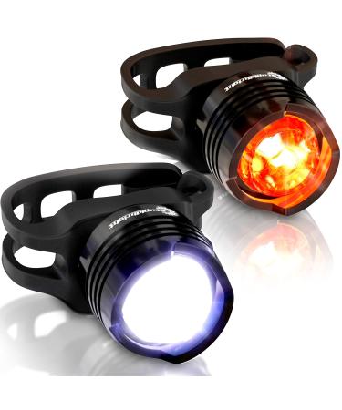 Stupidbright Micro LED Strap-On Front & Rear Bike Light Set Skateboard Longboard Lights (2 Pack) 2 Pack: WHITE & RED