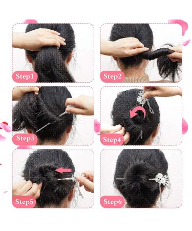 Rhinestone Pearl Flower Hair Stick Set - Vintage Chinese Hair Chopsticks with Tassel - Hair Styling Accessories for Women (Silver) - Buy Online on GoSupps.com