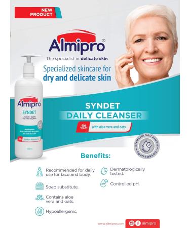 Almipro Syndet Skin Cleanser - Soap-Free Moisturizing Body Wash with Aloe Vera & Oatmeal for Sensitive Skin | 16.9 fl. oz. | Dermatologist Recommended - Buy Online on GoSupps.com