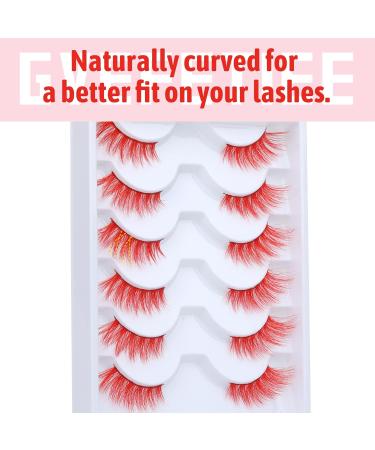 GVEFETIEE B - Red Colored Half Lashes 6 Pairs | Natural Look Fluffy Wispy False Eyelashes - Buy Online on GoSupps.com