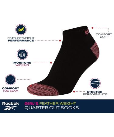 Reebok Girls' Lightweight Comfort Athletic Low Cut Socks (6 Pack) - Black Logo | Size Medium - Buy Online on GoSupps.com