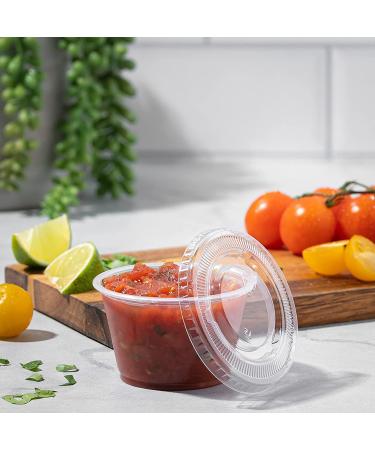 100 Clear Jello Shot Cups with Lids - 4 oz Plastic Portion, Condiment, Sauce, Dressing Container for On-the-Go - Buy Online on GoSupps.com