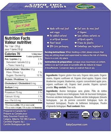 Baby Gourmet Organic Fruit & Veggie Bar - Apple Blueberry Beet & Spinach - No Artificial Flavours Non-GMO Gluten-Free 5 x 18g - Pack of 8 Apple Blueberry Beet Bar - Buy Online on GoSupps.com