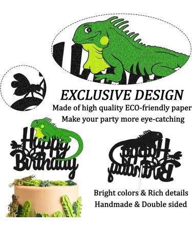 Lizard Cake Topper Lizard Animal Silhouette Happy Birthday Cake Decorations Kids Boy Girl Birthday Party Glitter Black Supplies Decor - Buy Online on GoSupps.com