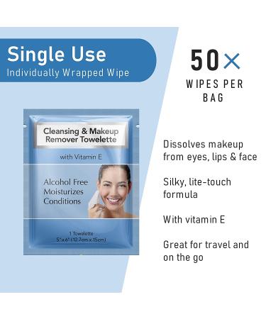 Diamond Wipes Cleansing & Waterproof Makeup Remover Wipes - 50ct, Alcohol-Free with Vitamin E - Buy Online on GoSupps.com