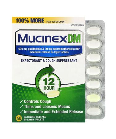 Mucinex DM 12-Hour Expectorant and Cough Suppressant Tablets 40 Count (Pack of 3)