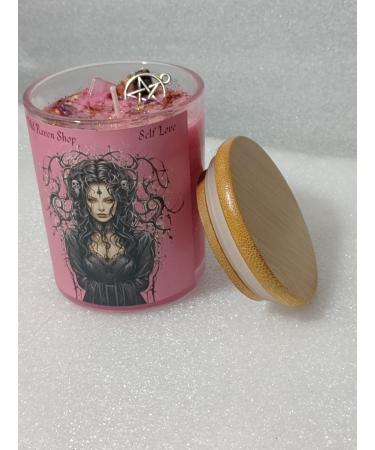 Self love intention candle. Scented soy candle. Reiki infused. Spiritual. Ritual. Metaphysical. with herbs and crystals Pink 0000000009