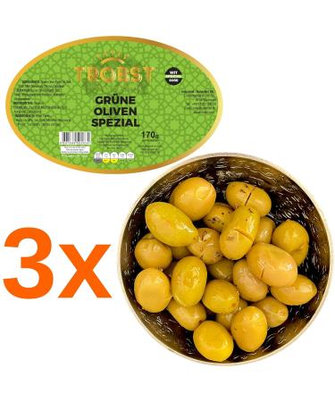 Trobst 3 Pack Green Olives with Stone - Naturally Matured & Fermented (3x170g) - Aromatic & Premium Quality - Buy Online on GoSupps.com