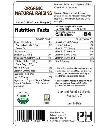 Organic California Thompson Raisins - No Added Sugar, Non GMO, Vegan, Raw, Pesticide-Free, Unsulfured Bulk 2LB Pack - Buy Online on GoSupps.com