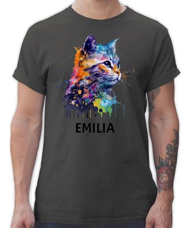 Gift with name personalized by Shirtracer - T-Shirt Men - Cat Cat Citten Cats Cat Lover 10 Dark Grey L