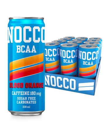 NOCCO Energy Drink BCAA 180mg Caffeine sugar free drinks enhanced with amino acids and vitamins pre workout fizzy drinks 12 x 330ml Blood Orange Del Sol