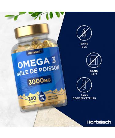 Omega 3 Fish Oil 3000mg | 240 Capsules | Omega 3 Fatty Acids with EPA and DHA | Fish Oil Supplement | Omega 3 Fish Oil Supplement | Horbaach - Buy Online on GoSupps.com