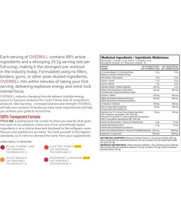 Pro Line Overkill Pre-Workout Powder | Increases Energy & Focus Maximum Strength & Performance Nitric Oxide Booster | 400mg Caffeine 7g L-Citrulline 3.2g Beta Alanine | 40 Servings (Black Cherry Lime) Black Cherry Lime 40 Servings (Pack of 1) - Buy Online on GoSupps.com