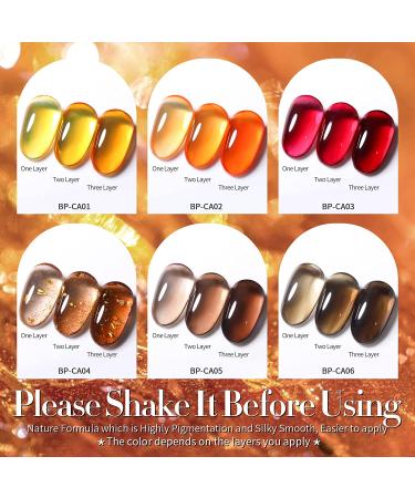 BORN PRETTY Jelly Gel Nail Polish Set - Fall/Winter Collection | Translucent Sheer Clear Gel Polish in Red, Coral, Burnt Orange, Grey, Amber, Brown | 6 Colors Gift Set for Manicure - Crystal Amber - Buy Online on GoSupps.com