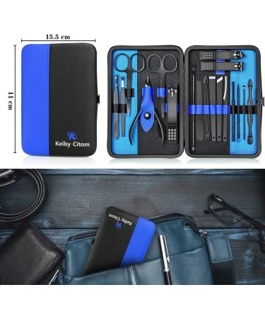 Manicure Set Nail Set Nail Clipper Kit Professional - Stainless Steel Pedicure Set Nail Grooming Kit of 18pcs with Case for Travel (Black/Blue) - Buy Online on GoSupps.com