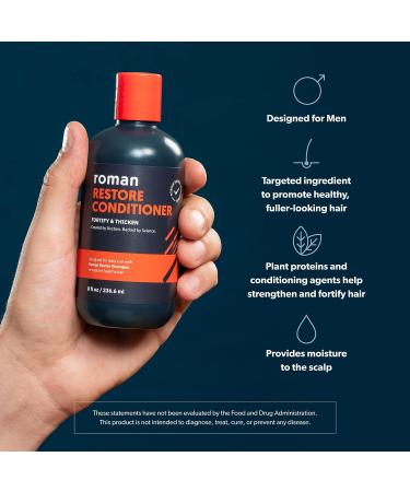 Roman Men's Restore Conditioner - Fortifying Plant Proteins, Coconut Oil, Shea Butter - 8 Fl Oz - Buy Online on GoSupps.com