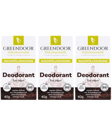 GREENDOOR GREENDOOR Pack of 3 x 40g Refillable Fixed Deodorant Pads - Aluminum-Free - Safe Protection - Vegan - Fresh Woody Scent - Plastic-Free