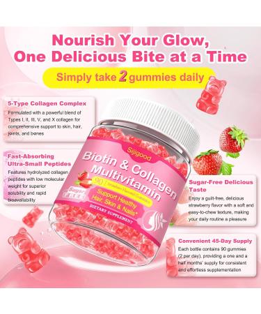 90 Count | Collagen Peptides Gummies for Women Men Multi Collagen Hydrolyzed Protein 2500mg Type I II III V X 15000mcg Biotin Vitamin C B12 D A E for Skin Hair Nails Bone Sugar Free 90 Count (Pack of 1) - Buy Online on GoSupps.com