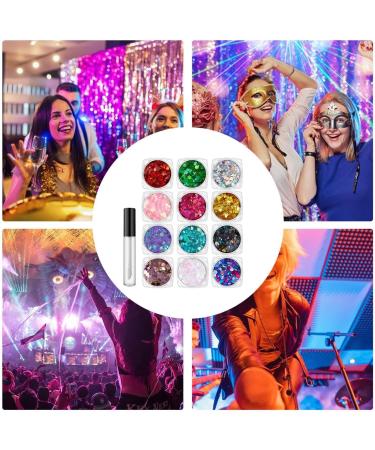 Face Glitter Makeup Body and Hair Glitter | 12 Colours Face Glitter Festive Makeup 10ml with Quick Drying Glue Women's Accessories for Pub Concerts - Buy Online on GoSupps.com