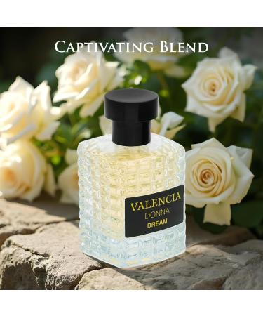 Valencia Donna Dream for Women Eau De Parfum - Citrus Floral Fragrance - Top Notes of Sweet Lychee & Calabrian Bergamot - Mid Tone of Turkish Rose Peony & Rose Water Blossom - Elegant 100ml Bottle - Buy Online on GoSupps.com