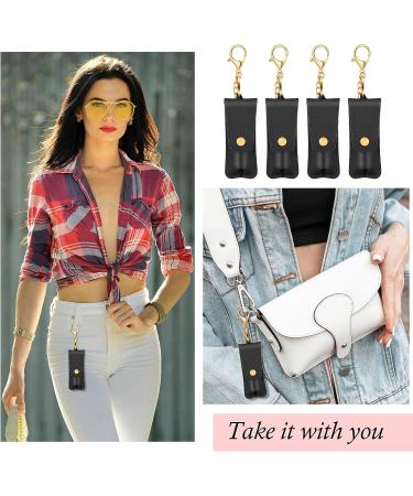 Oudain 4 Pcs Lipstick Holder Keychain  Women Soft Leather Clip on Lipstick Sleeves Pouch Lip Balm Holder Travel Accessories Assorted Color (Black) - Buy Online on GoSupps.com