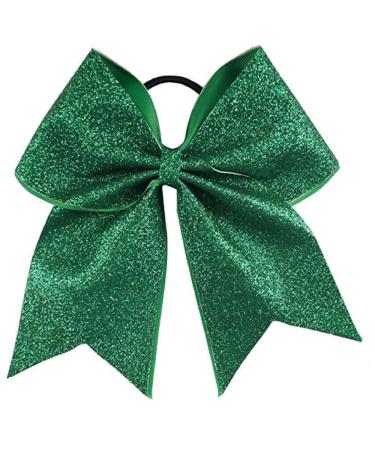Kenz Laurenz Glitter Cheer Bows - Cheerleading Softball Gifts for Girls and Women Team Bow with Ponytail Holder Complete Your Cheerleader Outfit Uniform Strong Hair Ties Bands Elastics (1) Green