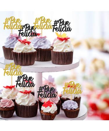 MonMon & Craft Bye Felicia Cupcake Toppers - Retirement Job Change Cupcake Toppers - Farewell Party Sign Dessert Decor Going Away Graduation Divorce Party Decorations Black Gold Glitter - 24 Pcs - Buy Online on GoSupps.com