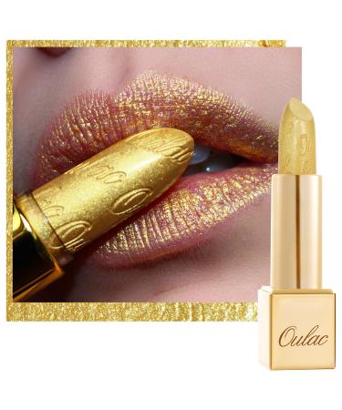 Oulac lipstick gold metallic gloss finish layers with other lipsticks reinforce shimmering moisturizing formula vegan e cruelty-free 4.3g (18)