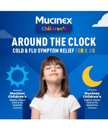 Mucinex Children's Mighty Chews Cold and Flu Medicine Easy to Dose Children's Acetaminophen & Dextromethorphan Kids Cough Medicine Ages 6+ Mixed Berry Flavor 16 Medicated Chewable Tablets Day 16 Count (Pack of 1) - Buy Online on GoSupps.com