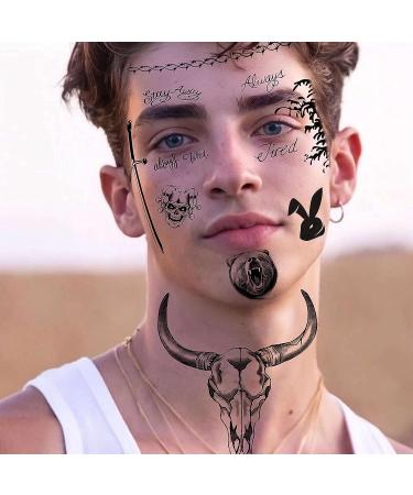 Rejaski 5 Sheets Large Post Malone Temporary Tattoos - Halloween Fake Face & Barbed Wire Rapper Tattoo Sticker Set for Men Women Adults - Buy Online on GoSupps.com