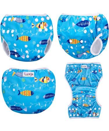 Luxja Reusable Swimming Diaper for Babies - Adjustable Washable Swim Trousers (0-3 Years) - 2 Pack Shell & Blue Fish - Buy Online on GoSupps.com