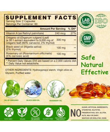 Oil of Oregano Vegan Softgels Oregano Oil with Black Seed Oil & Rosemary 4 in 1 Organic Oregano Capsules Supplement for Immune Support Digestion Health - Wild Non-GMO 120 Ct Oregano 120 Count (Pack of 1) - Buy Online on GoSupps.com