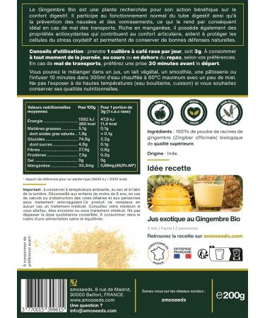 Organic Ginger Powder 200G | Antioxidant Joints Anti-Nausea | Lemon and Spicy Taste | Superior Quality - Buy Online on GoSupps.com