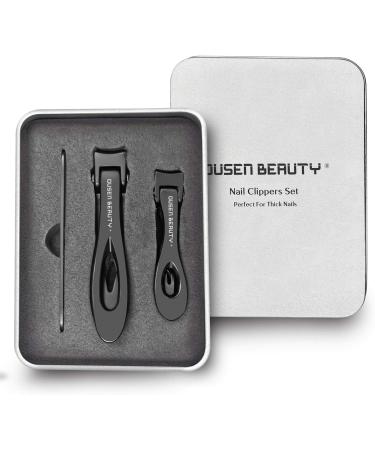 Extra Wide Jaw Nail Clippers for Thick Nails - Stainless Steel Toenail Trimmer Set for Seniors & Men & Women - Black, 3 Pcs with Nail File - Buy Online on GoSupps.com