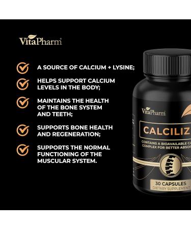 VitaPharm Calcilizin Calcium L-Pidolate & L Lysine Capsules Bone Strength & Bone Health Support Calcium for Men & Women Non-GMO Bone Support Supplement 30 Capsules - Buy Online on GoSupps.com