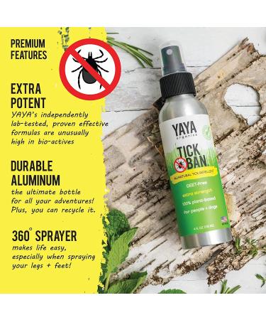 TICK BAN Yaya Organics All Natural Extra Strength Tick Repellent - DEET Free 4oz Spray - Buy Online on GoSupps.com