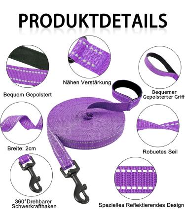 Demigreat Reflective Dog Leash - 3m/5m/10m/15m/20m Training Line with Padded Handle for Small to Large Dogs - Durable & Robust Violet Color - Buy Online on GoSupps.com