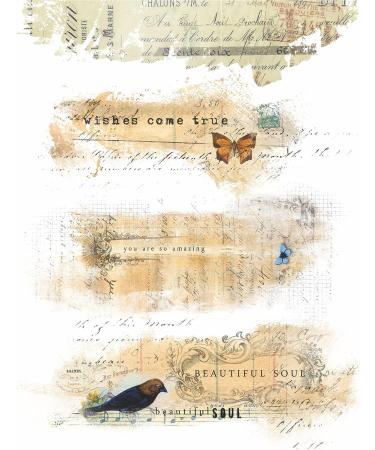 Script Pieces Overlay Rice Paper  8 x 10.5 inch - 6 x Different Printed Mulberry Paper Images 30gsm Visible Fibres for Decoupage Crafts Mixed Media Collage Art - Buy Online on GoSupps.com