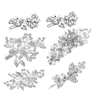 6 Pcs Rhinestone Bridal Hair Clip Leaf Elegant Wedding Hairpin Set  Flower Faux Diamond Hair Clips Crystal Bride Pearl Barrette for Women Girl Bride Decorative Metal Hair Styling Accessories  4 Styles