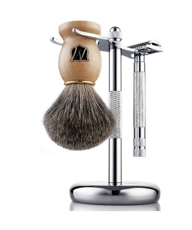 Miusco Premium Dachshaar Razor Brush & Shaving Rack Set | Chrome Holder & Wood Brushes | Compatible with Safety & Cartridge Razors | Luxury Shaving Essentials - Buy Online on GoSupps.com