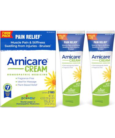 Boiron Arnicare Cream 4.2 oz (Twin Pack) for Joint Pain Muscle Pain Relief Swelling Soreness Stiffness and Bruises - Fast Absorbing and Fragrance-Free Arnica