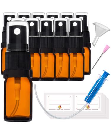 Handsunity 5ml-12Stk spray bottle glass bottle with atomizer-amber pharmacy bottle set with black atomizer Glass sprouting bottle made of brown las with 29 pieces accessories 5ml-12 piece Black cap