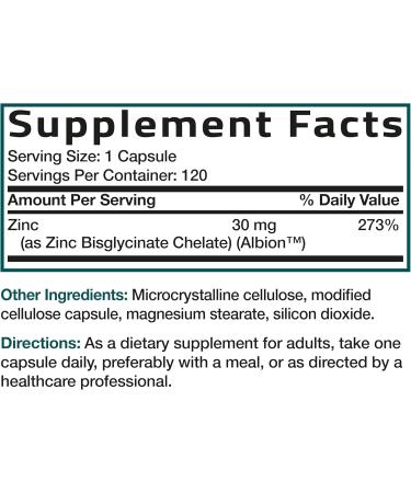 Bronson Zinc Glycinate 30mg Chelated Superior Absorption 100% Chelated Formula Non-GMO 120 Vegetarian Capsules 120 Count (Pack of 1) - Buy Online on GoSupps.com