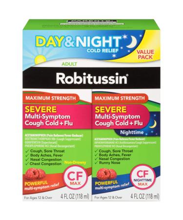 Robitussin Maximum Strength Severe Multi-Symptom Cough Cold 4 fl. oz.+ Flu Day & Night 4 fl. oz. Bottles 4 Fl Oz (Day & Night Pack) 4 Fl Oz (Pack of 2)