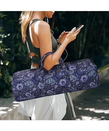 Boulder Bee Yoga Mat Bag - Large Carrier with Wet Pocket, Gym Tote for Women | Blue Cashew Flower Design | Yoga Gifts - Buy Online on GoSupps.com