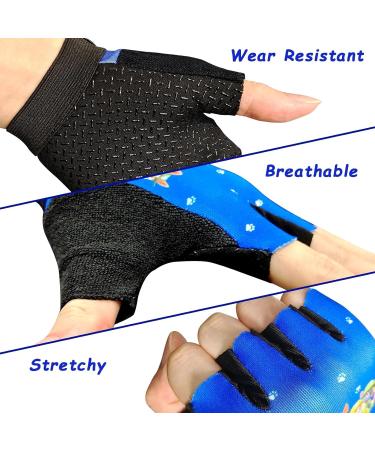 Children's Fingerless Bicycle Gloves - Summer Gel BMX Gloves for Boys & Girls 5-10 Years - Blue Hiking & Scooter Wheel Gloves - Buy Online on GoSupps.com