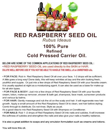 Botanical Beauty Red Raspberry Seed Oil - 100% Pure Cold Pressed Carrier Oil for Face Skin Hair Lips & Nails | 1 Fl. oz (30 ml) - International Shipping Available - Buy Online on GoSupps.com